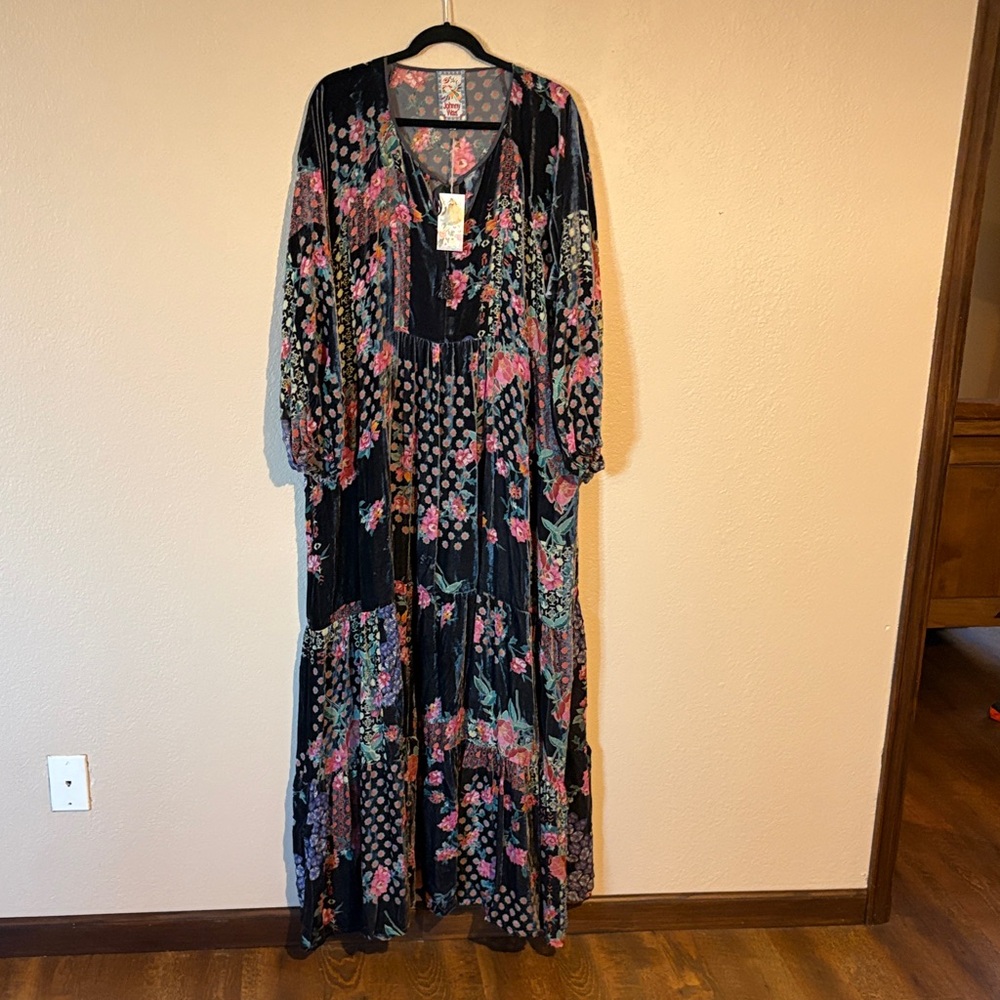Johnny Was Black and Pink Floral Velvet dress